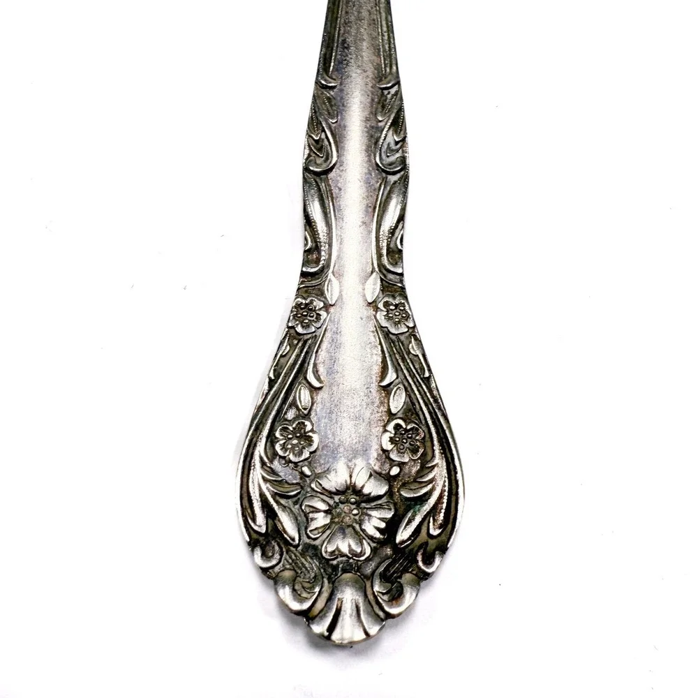 Floral Salad‎ Serving Fork & Spoon Set - Vintage 1920s-40s Nickel Silver Ornate